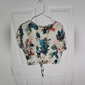 Womens Shein Tropical Front Knot Crop Top XL